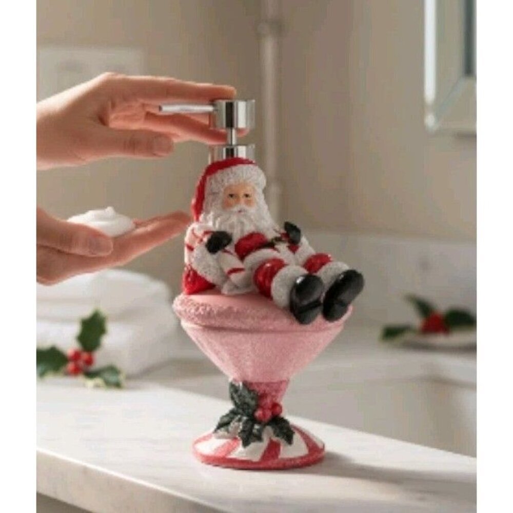New Christmas Santa Claus Peppermint Candy Cane Martini Cocktail Soap Dispenser